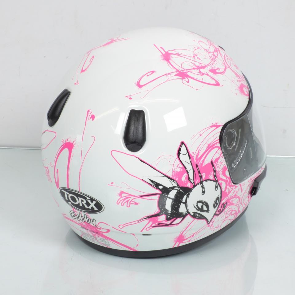 Casque intégral de moto blanc et rose pour enfant Taille S 48cm Torx Bobby Bee