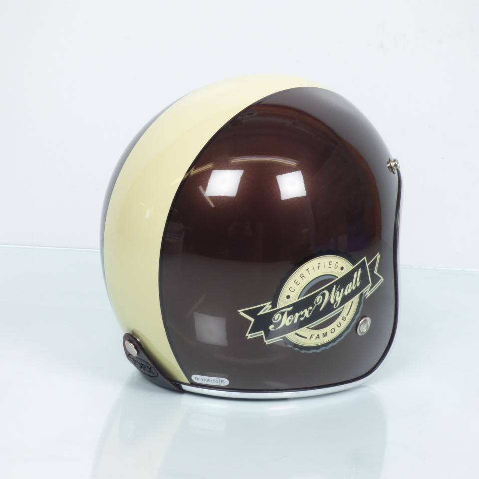 Casque jet Torx Wyatt Famous Pearl Brown taille XS marron pour moto scooter vintage