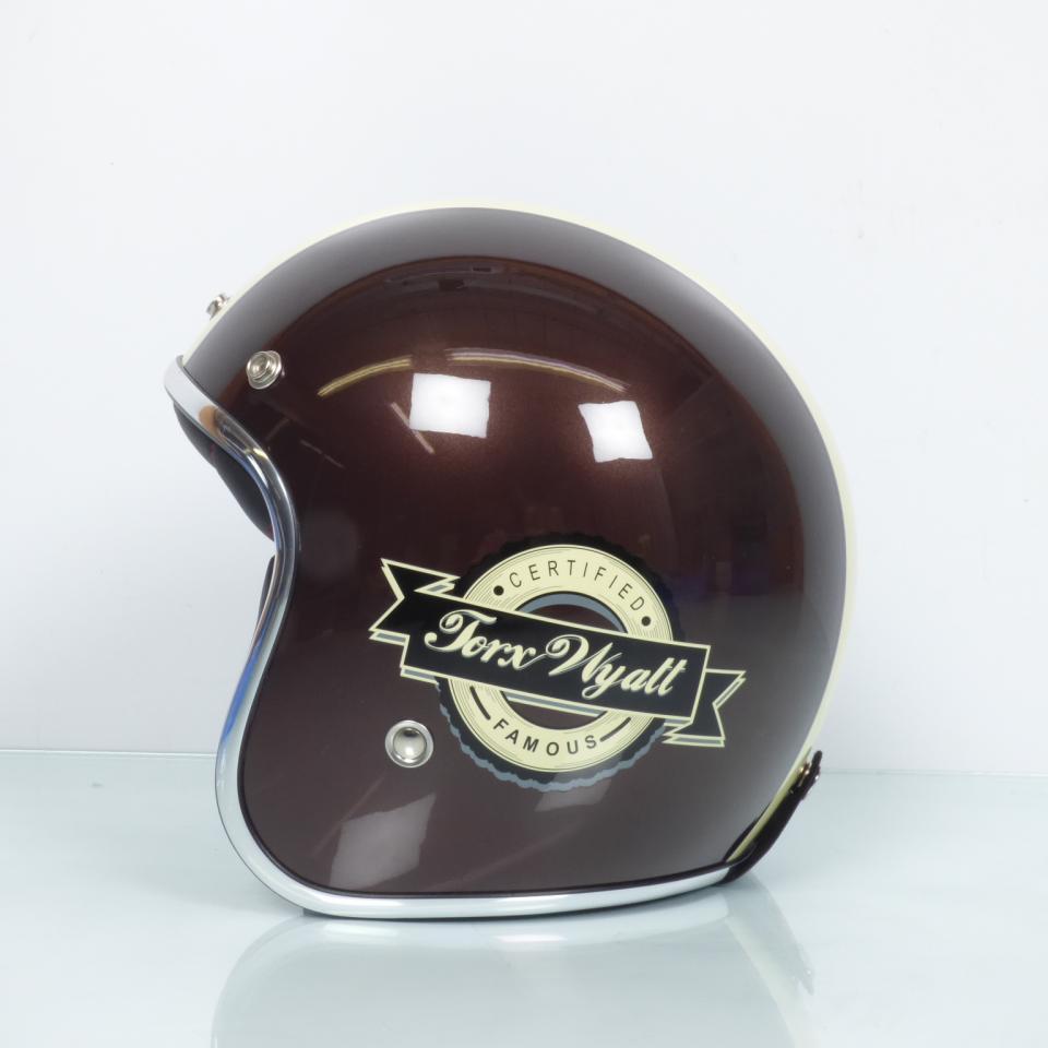 Casque jet Torx Wyatt Famous Pearl Brown taille XS marron pour moto scooter vintage
