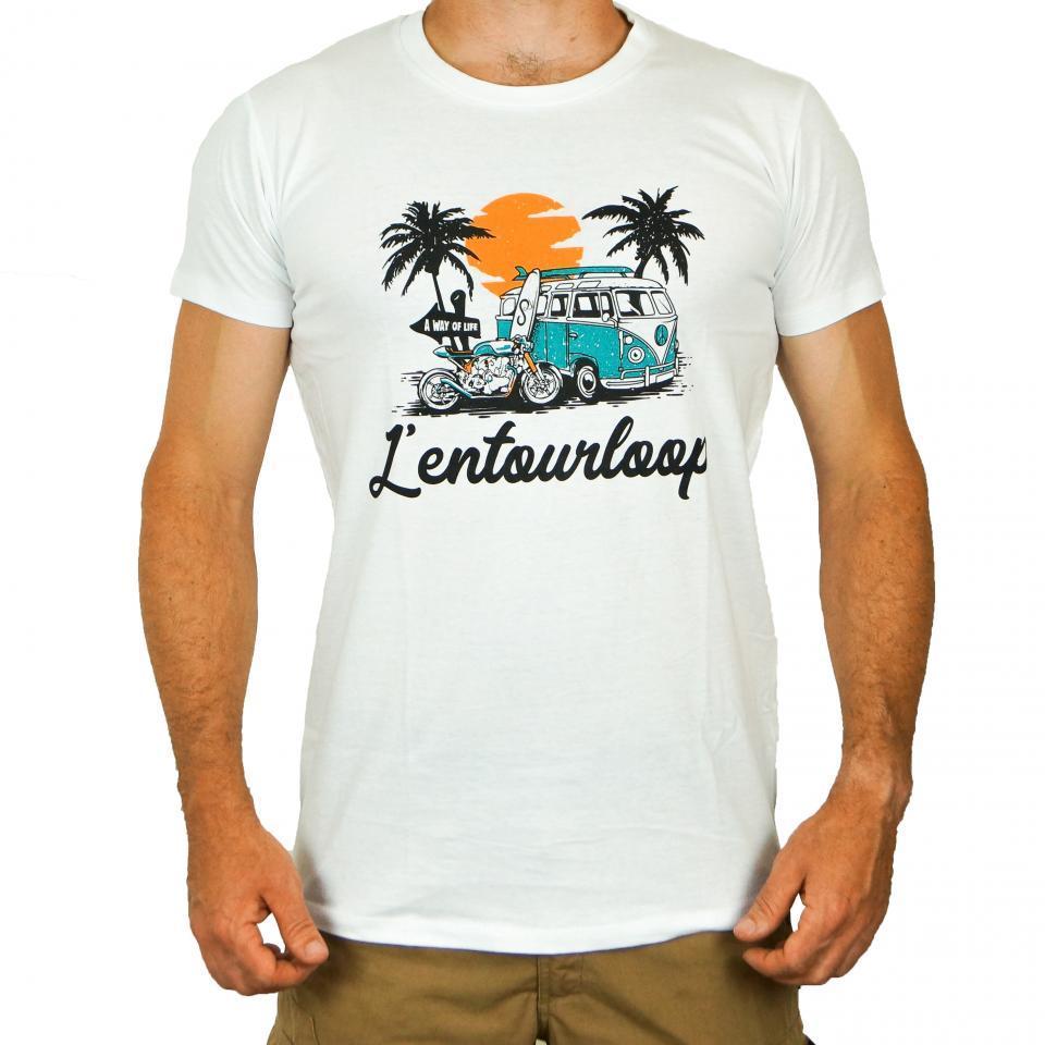 Tee Shirt pour moto Homme L'entourloop Malibu Blanc taille M