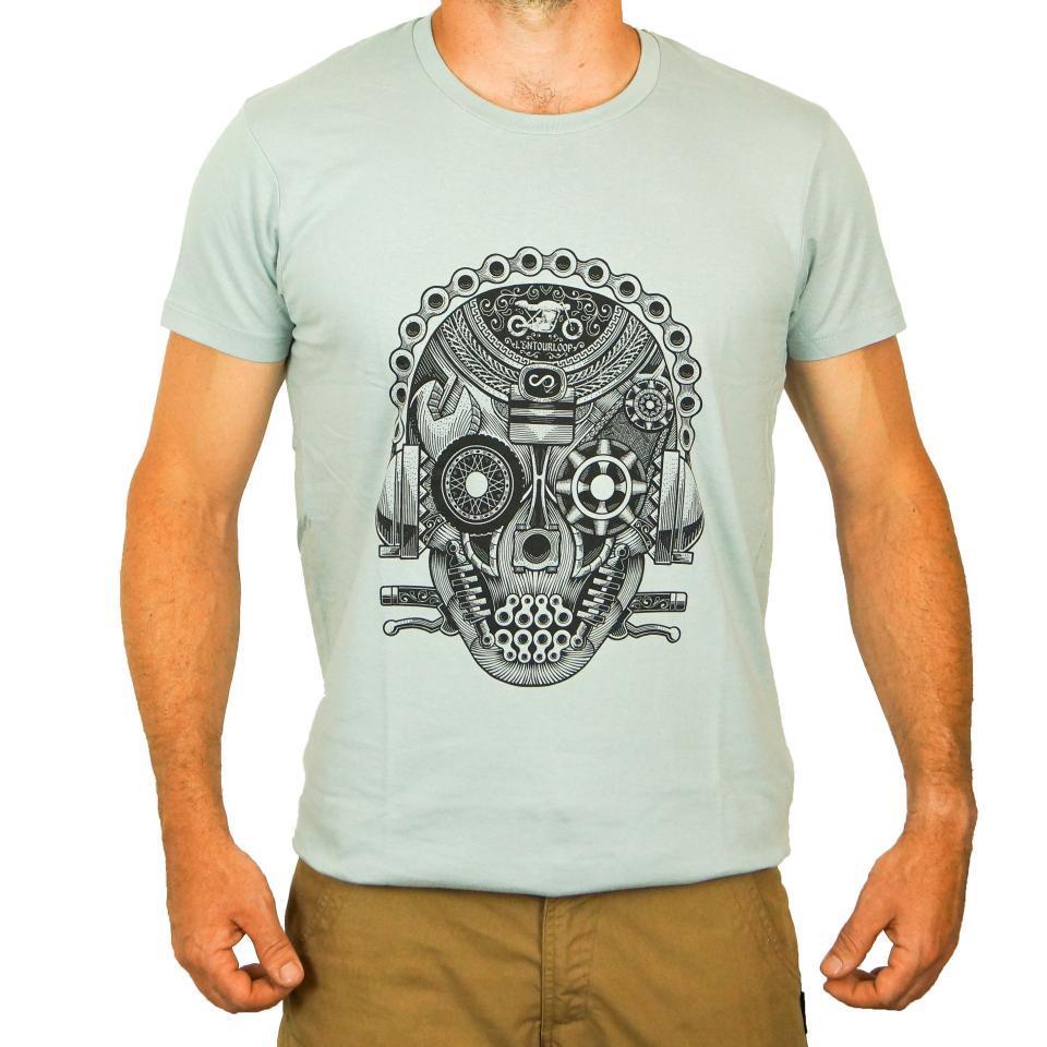 Tee Shirt pour moto Homme L'entourloop Skull Gris taille L