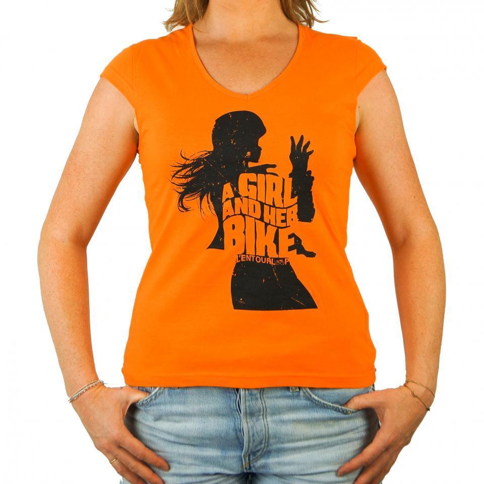 Tee Shirt pour moto Femme L'Entourloop Her Bike Orange taille M