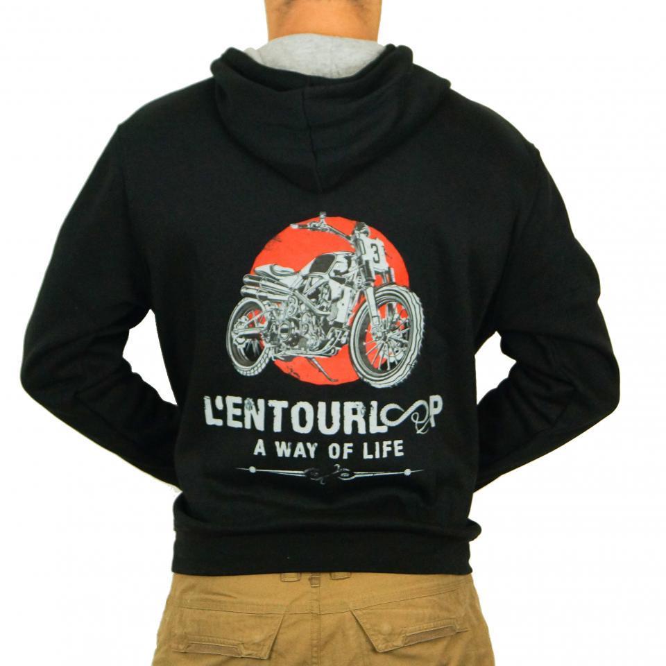 Sweat capuche pour moto Homme L'entourloop Flat track Noir taille L