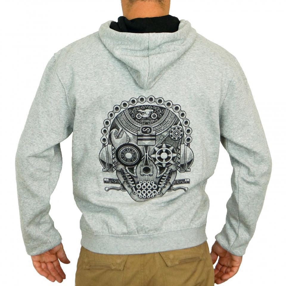 Sweat capuche pour moto Homme L'entourloop Skull Gris taille XXL