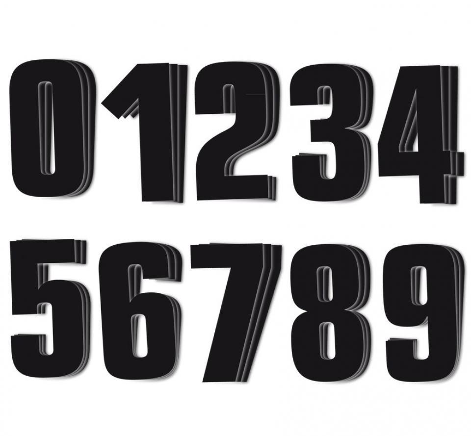 30 autocollant sticker numéro de course adhésif de 0 à 9 noir 13x7cm pour motocross