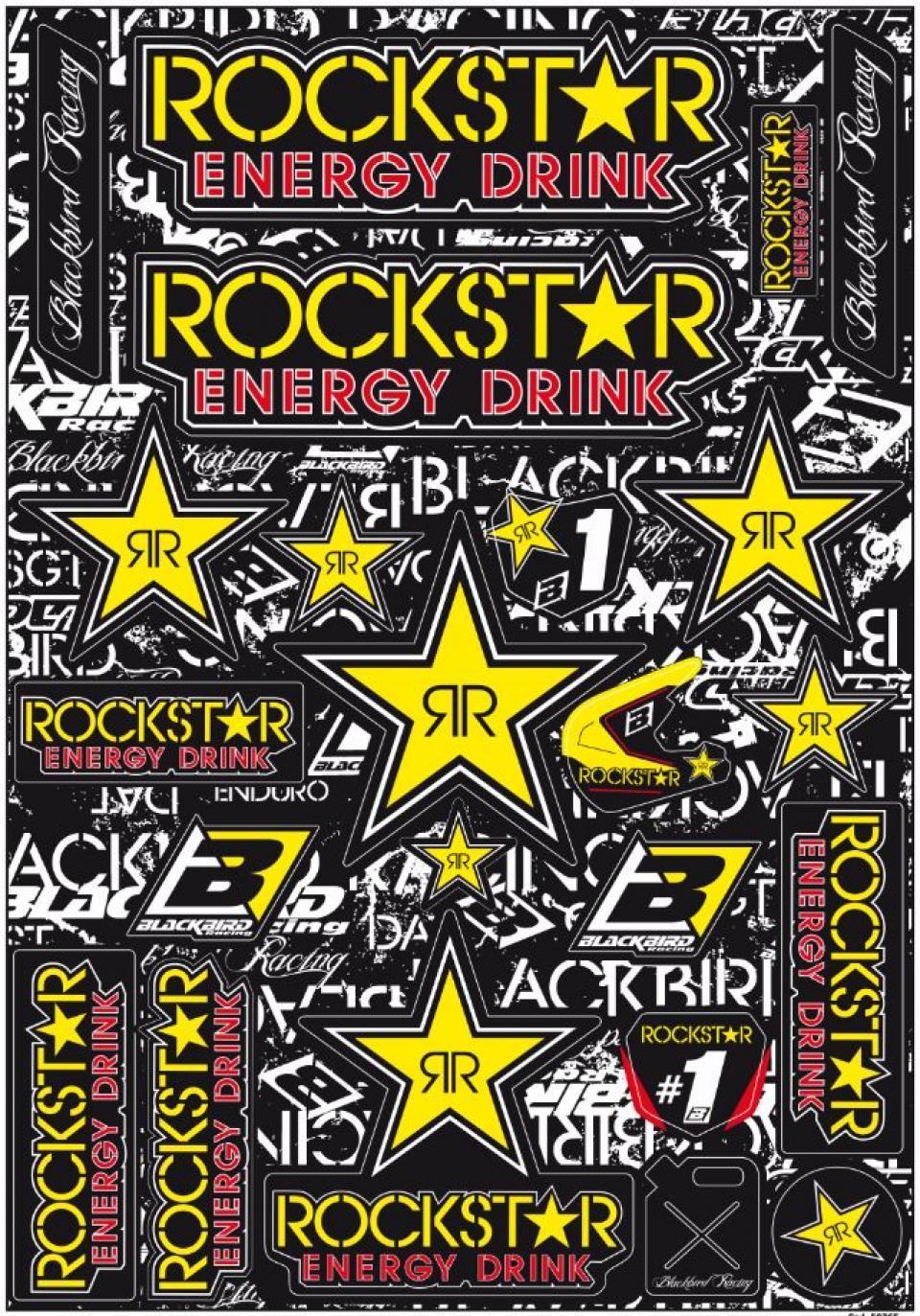 Planche stickers autocollant Blackbird Rockstar Energy noir/jaune pour moto scooter