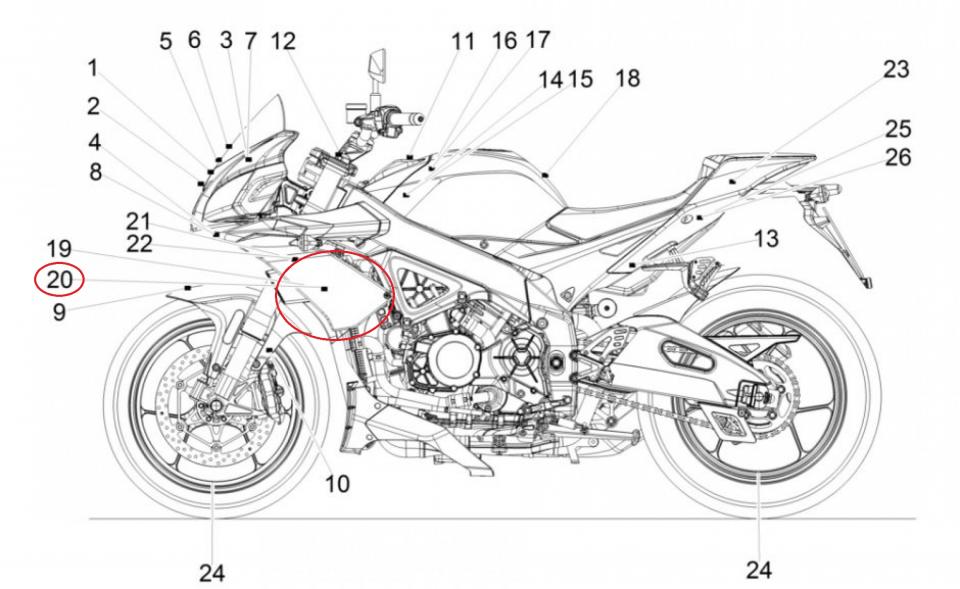 Autocollant A bleu écope G pour moto Aprilia 1100 Tuono V4 2015-16 2H001023
