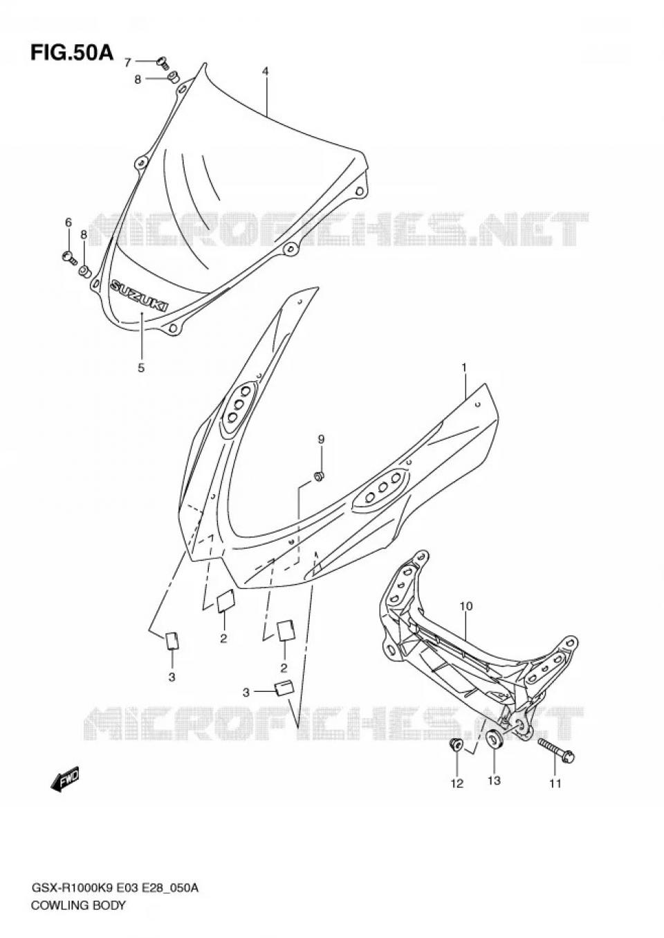 Autocollant de bulle origine pour moto Suzuki 1000 GSXR 2009 68275-47H00-000