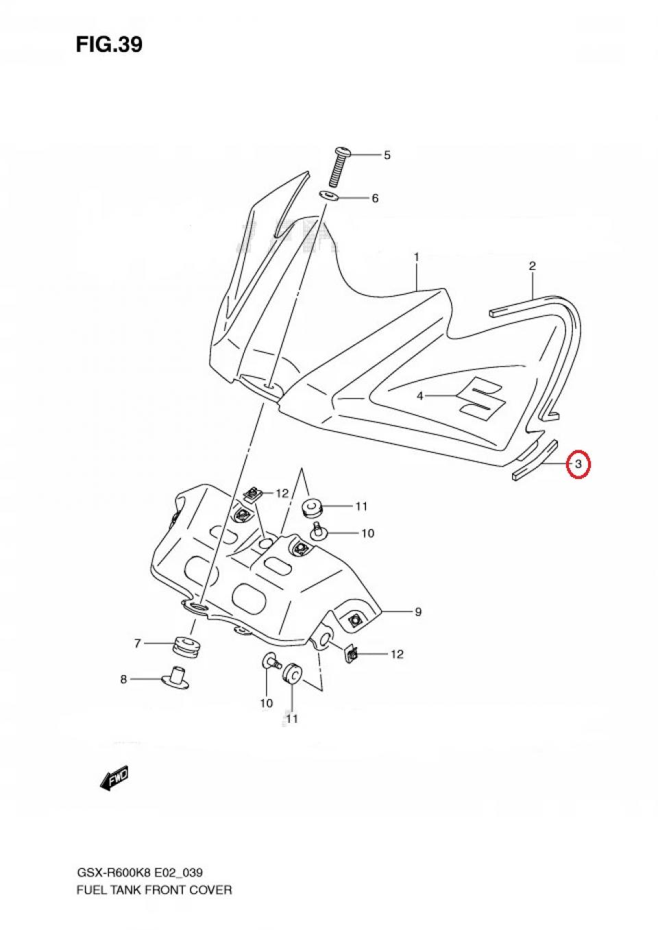 Mousse de protection origine pour moto Suzuki 600 GSXR 2008 à 2009 44278-37H00-000
