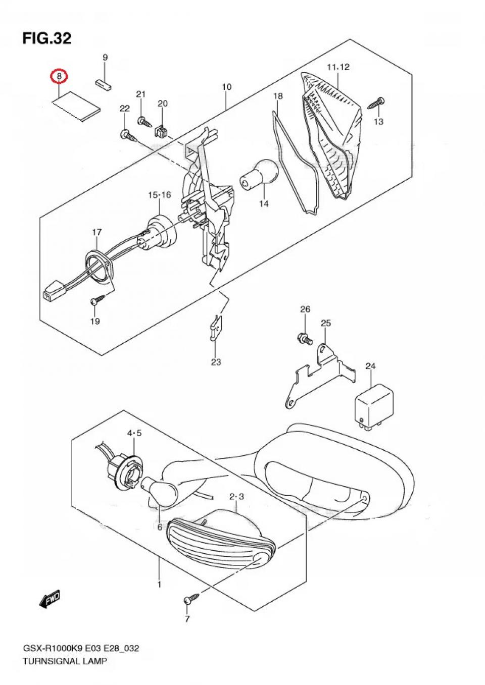 Mousse de protection origine pour moto Suzuki 1000 GSXR 2009 à 2010 33652-21G10-000