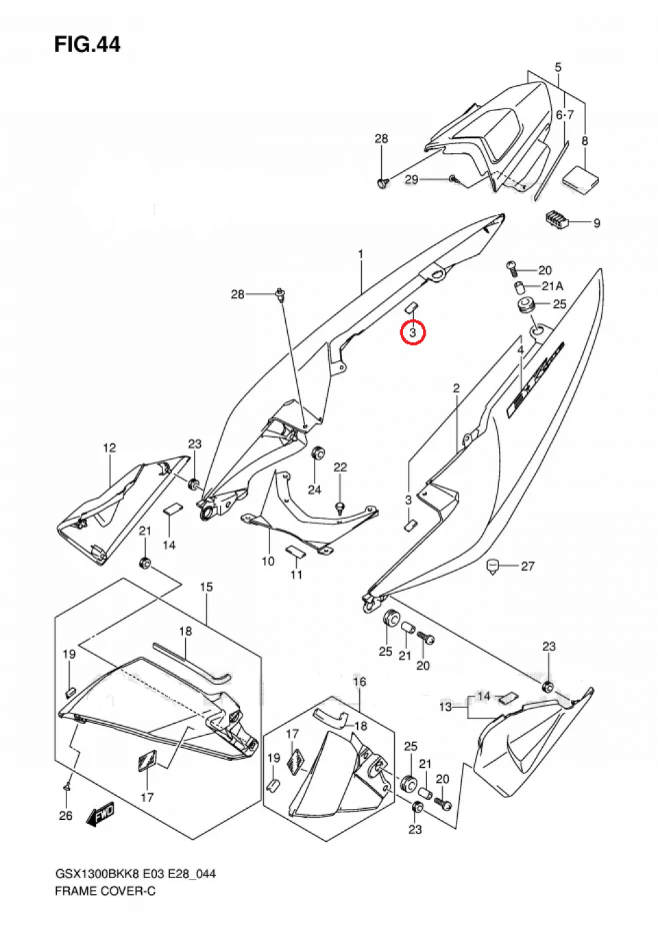 Caoutchouc de protection origine pour moto Suzuki 1300 B-King 2008 45516-01H00-000