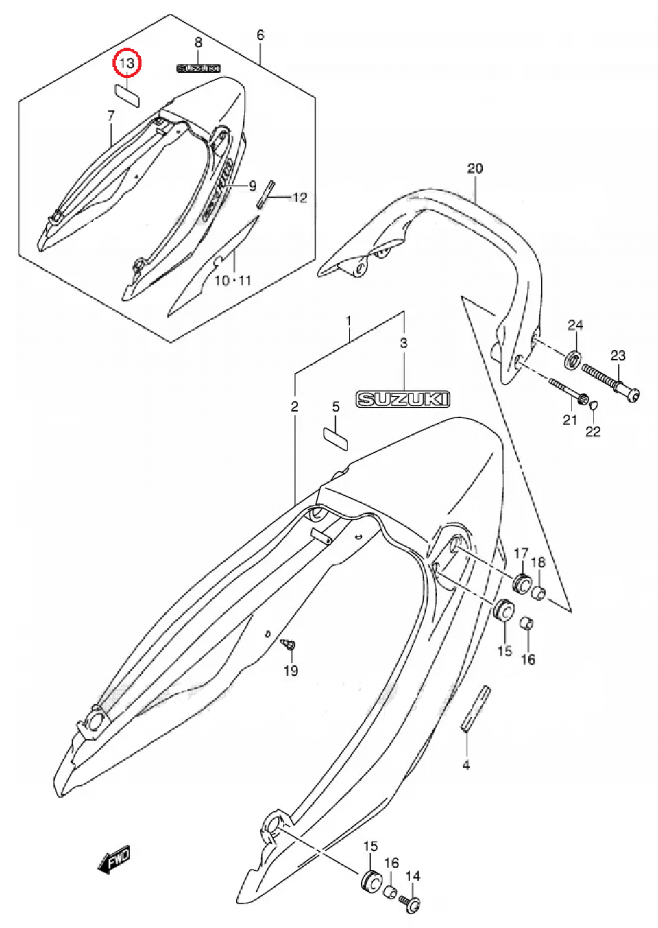 Autocollant origine pour moto Suzuki 1400 GSX 2002 à 2004 45516-42F00-000 Neuf