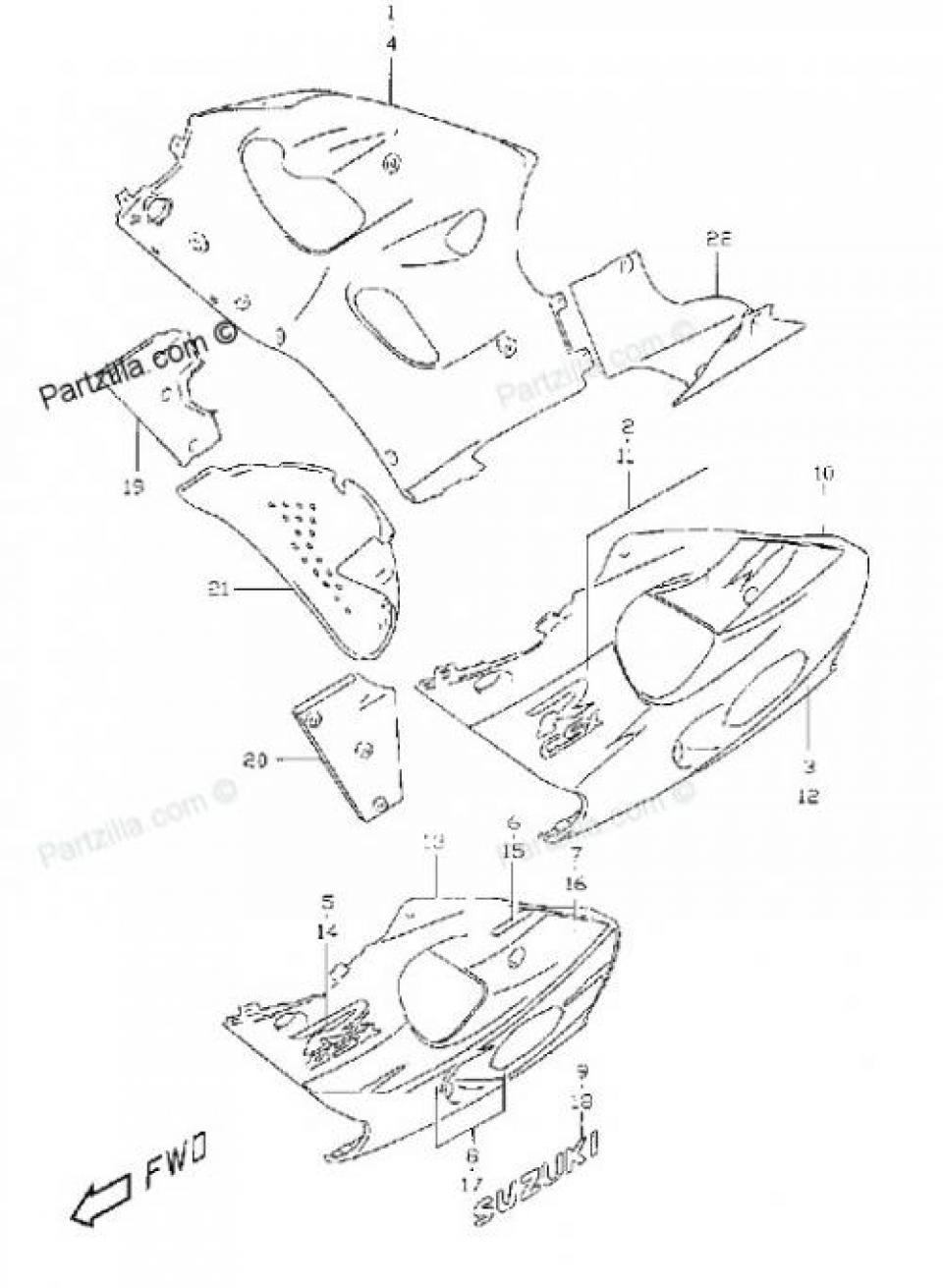 Autocollant stickers cache pour moto Suzuki 750 GSXR 1996 à 1999 68196-33E01-M18 Neuf