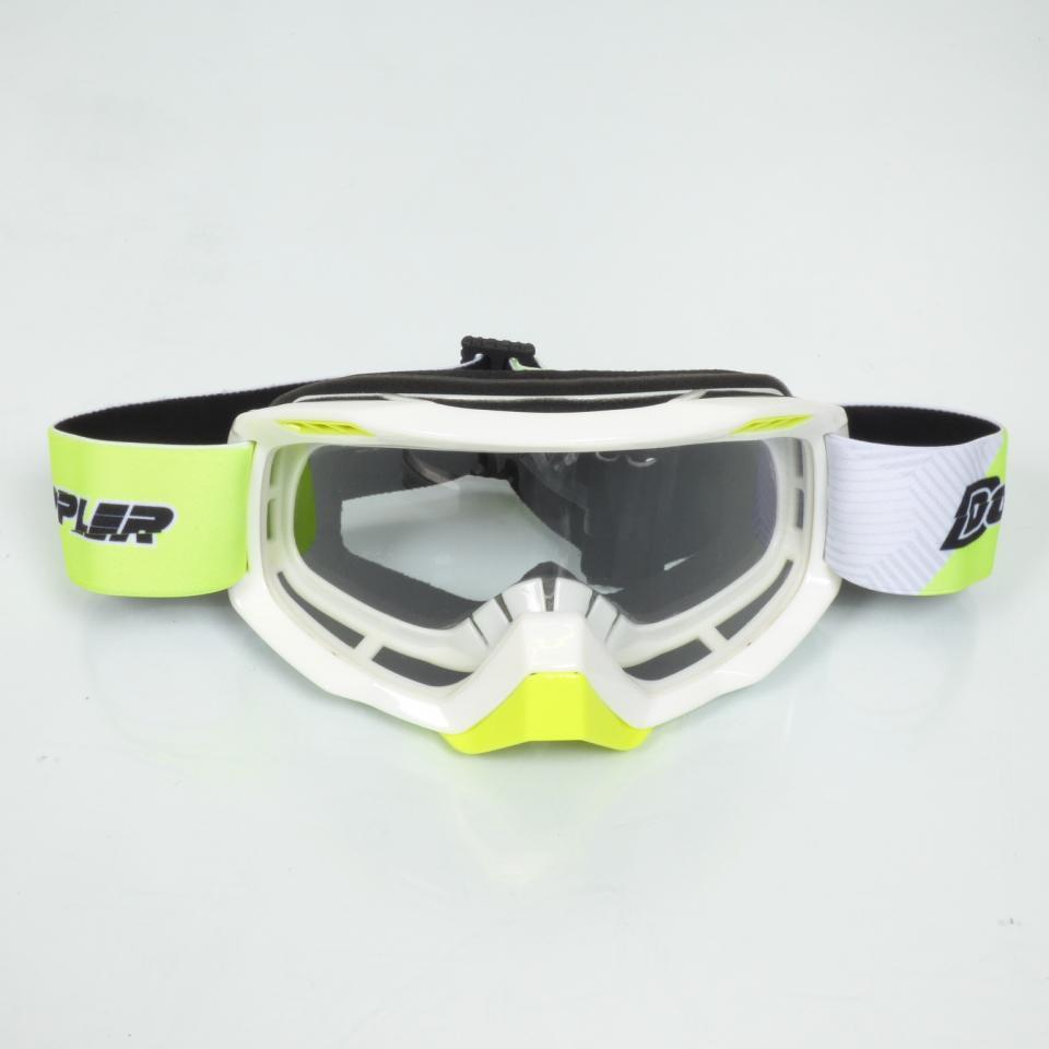 Masque lunette cross blanc jaune Doppler ecran transparent et iridium pour moto