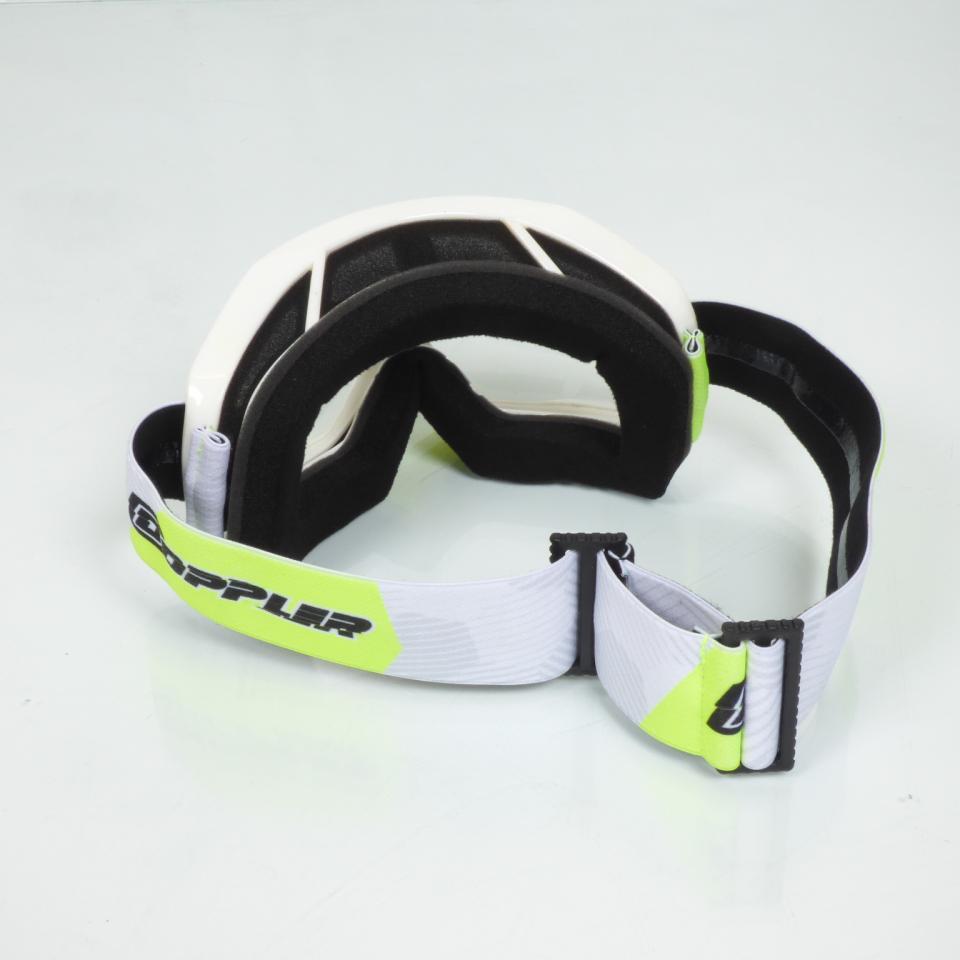 Masque lunette cross blanc jaune Doppler ecran transparent et iridium pour moto