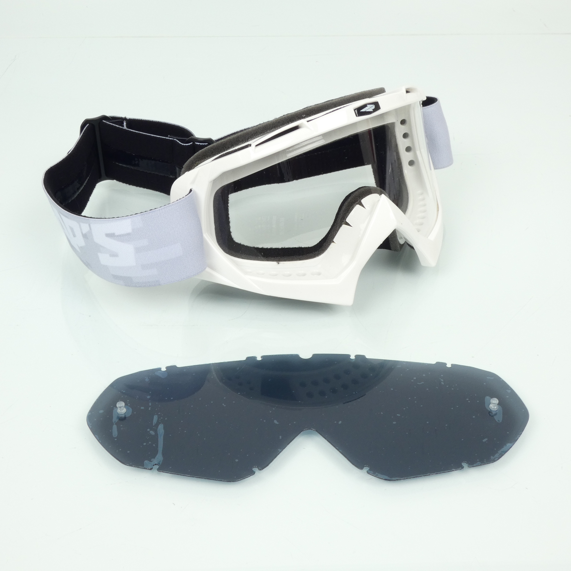 Masque lunette cross Swaps Pixel blanc + écran teinté pour moto supermotard Neuf