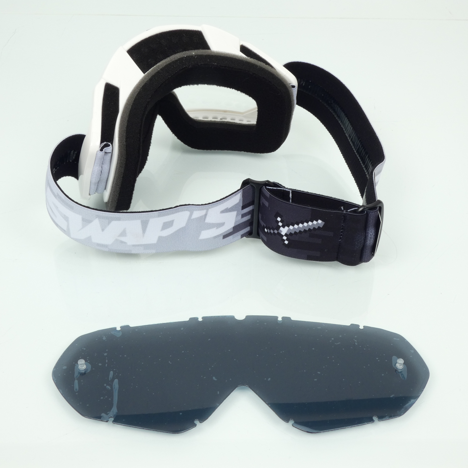 Masque lunette cross Swaps Pixel blanc + écran teinté pour moto supermotard Neuf