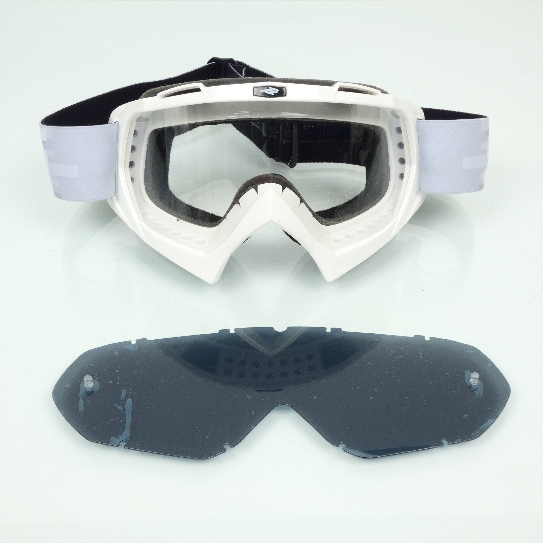 Masque lunette cross Swaps Pixel blanc + écran teinté pour moto supermotard Neuf