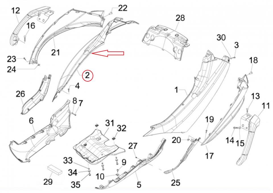 Coque arrière droite origine pour Scooter Piaggio 125 MP3 4T 4V LC 2008 à 2009 62444700EU Neuf en destockage