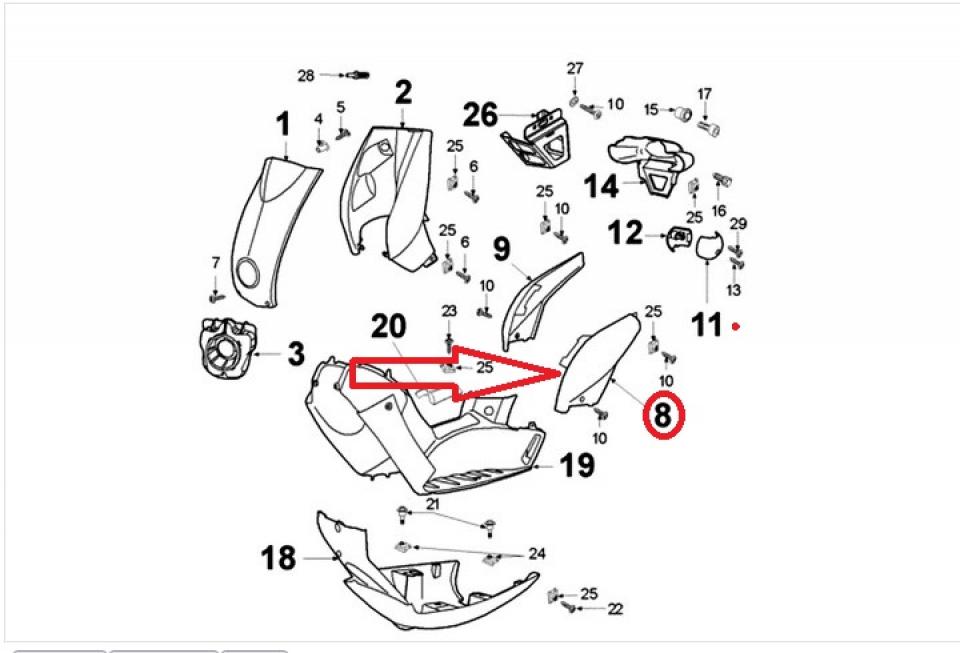 Coque arrière gauche rouge origine pour scooter Peugeot 50 Ludix 2004 à 2014 762099RT / 1176209900 / Rouge Neuf
