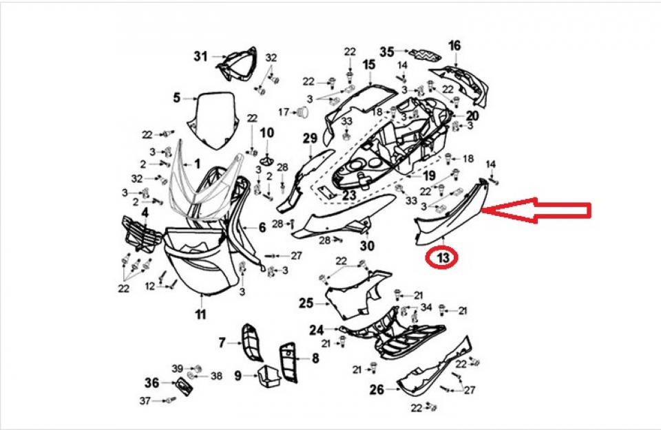 Coque arrière gauche gris pour scooter Peugeot 100 Elyseo 1999-04 1173807100
