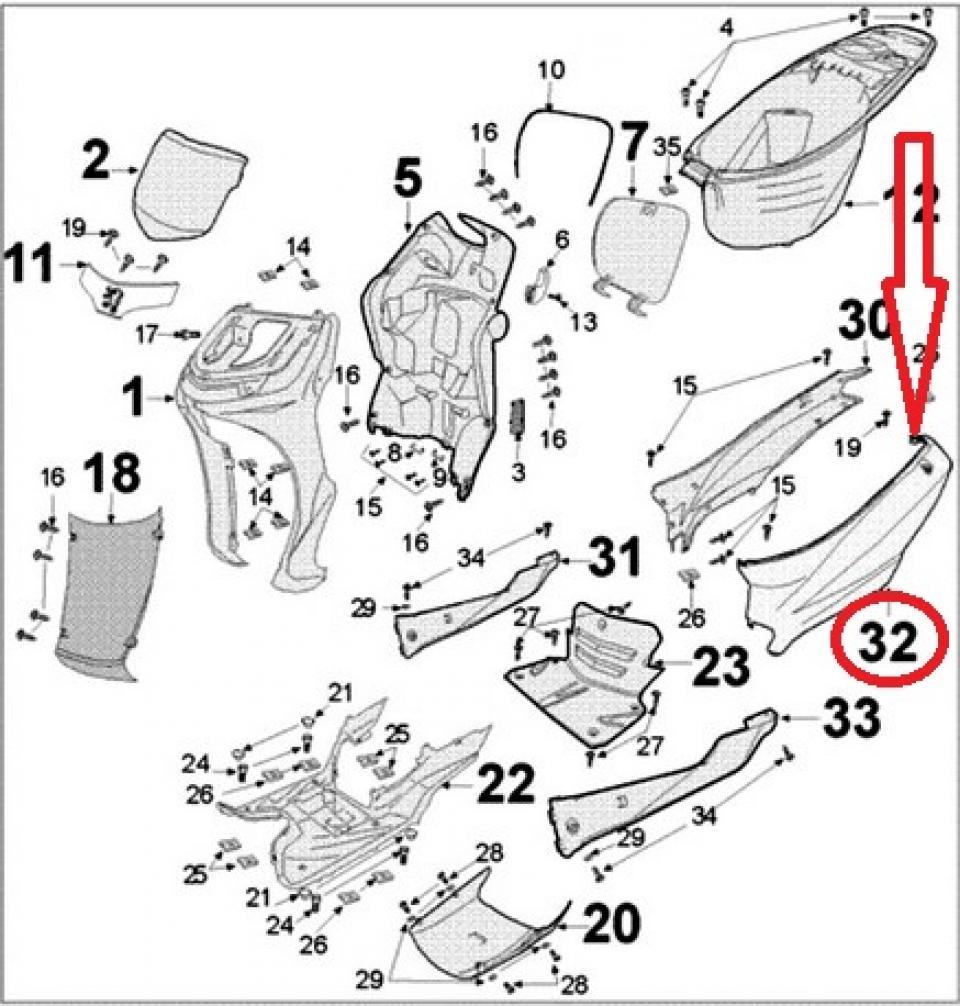 Coque arrière gauche pour scooter Peugeot 50 Tweet 802005K7 83600-Z6A Blanc Neuf