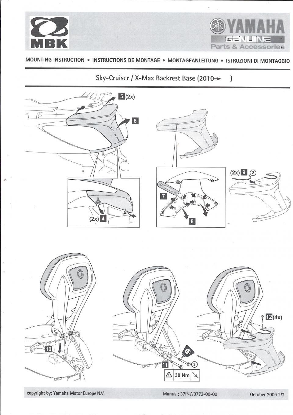 Kit fixation dosseret selle pour scooter Yamaha 125 X-Max 37P-BR772-00-01 Noir