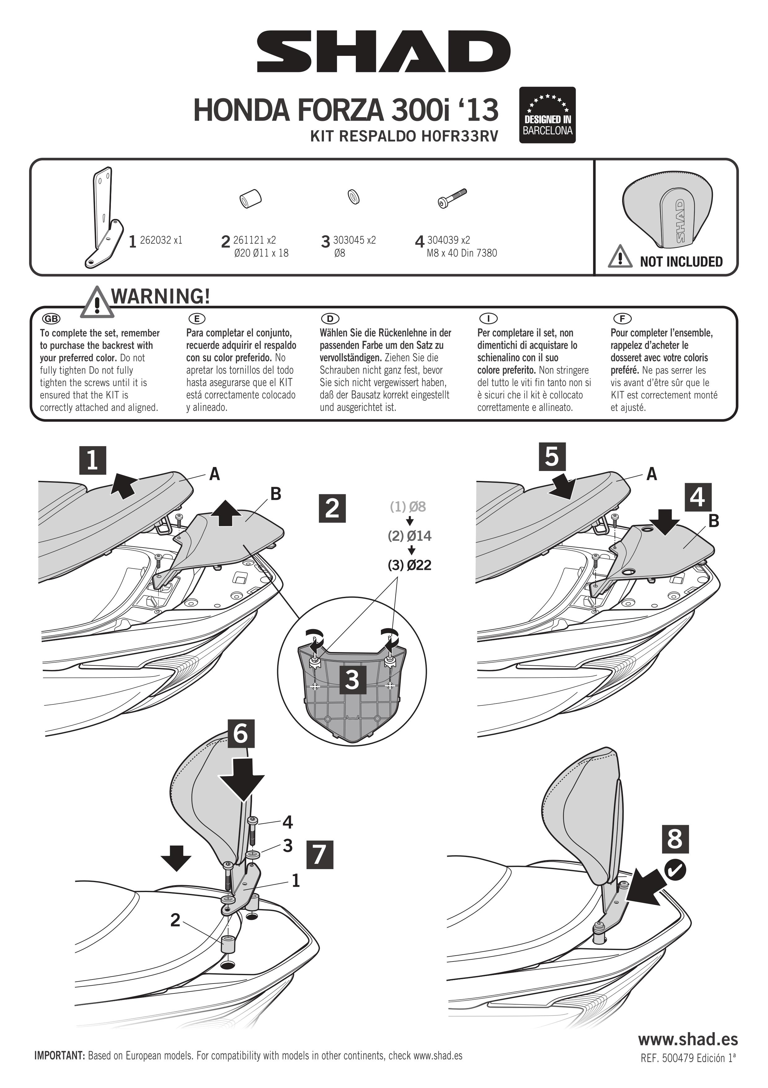 Kit fixation dosseret de selle Shad pour scooter Honda 300 Forza H0FR33RV