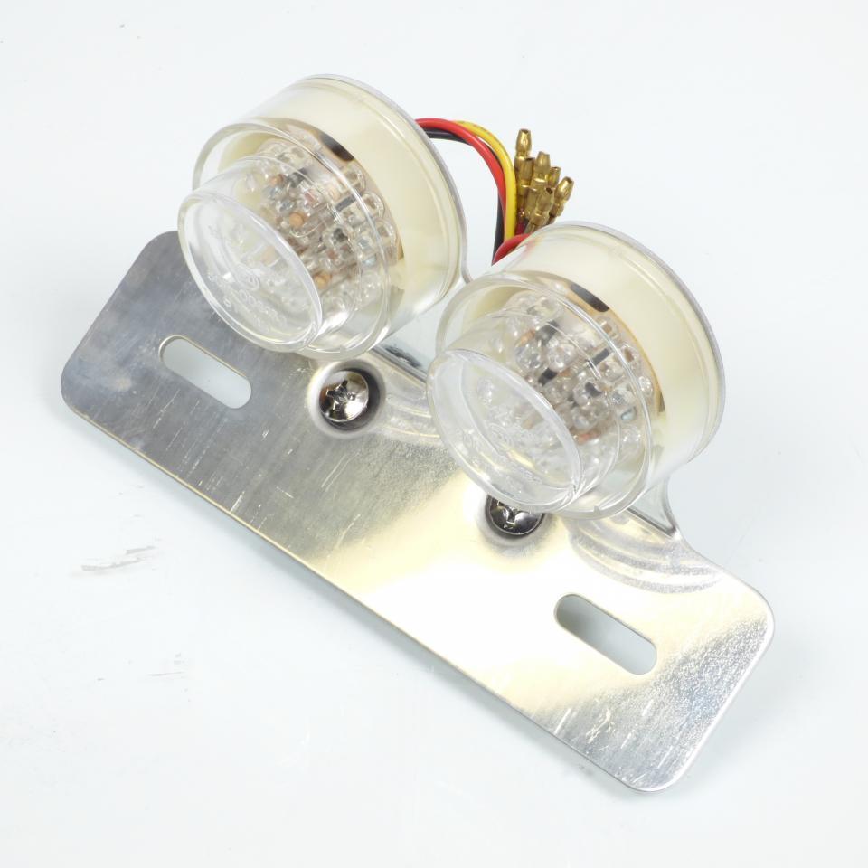 Double feu arrière à LED rond avec support de plaque alu pour moto cyclo mobylette