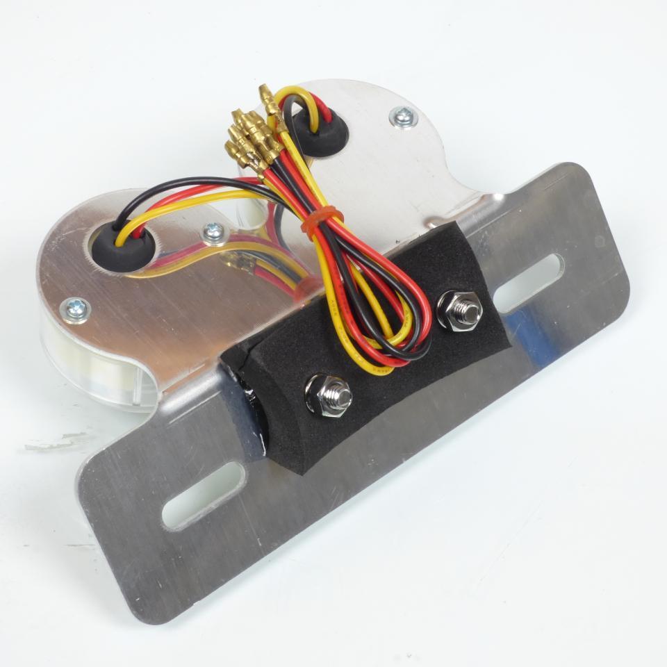 Double feu arrière à LED rond avec support de plaque alu pour moto cyclo mobylette