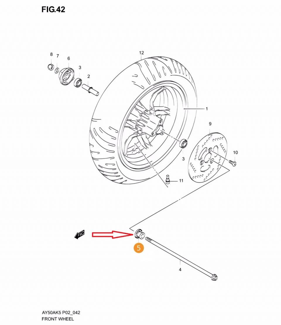 Entretoise d'axe roue AV pour moto Suzuki 50 Katana 54740-C03A-00JE0Z Ø10mm Neuf