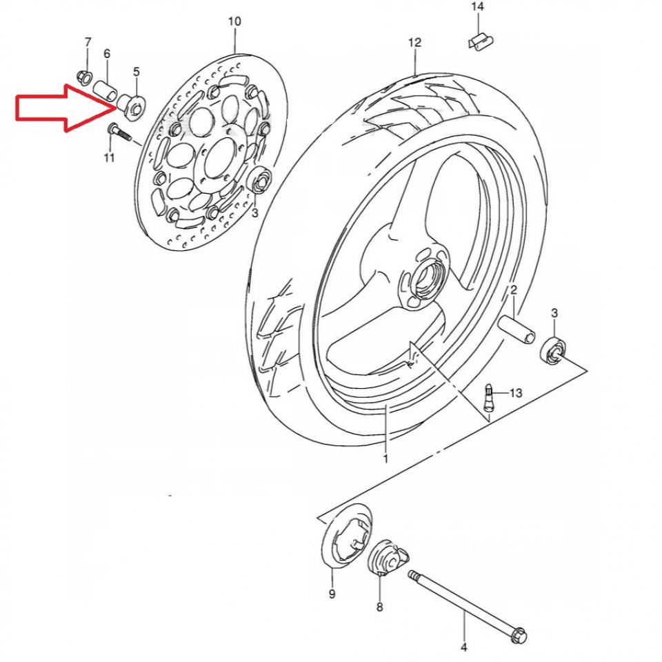 Entretoise de roue origine pour moto Suzuki 500 Gs-E 1985 à 1996 54740-33410