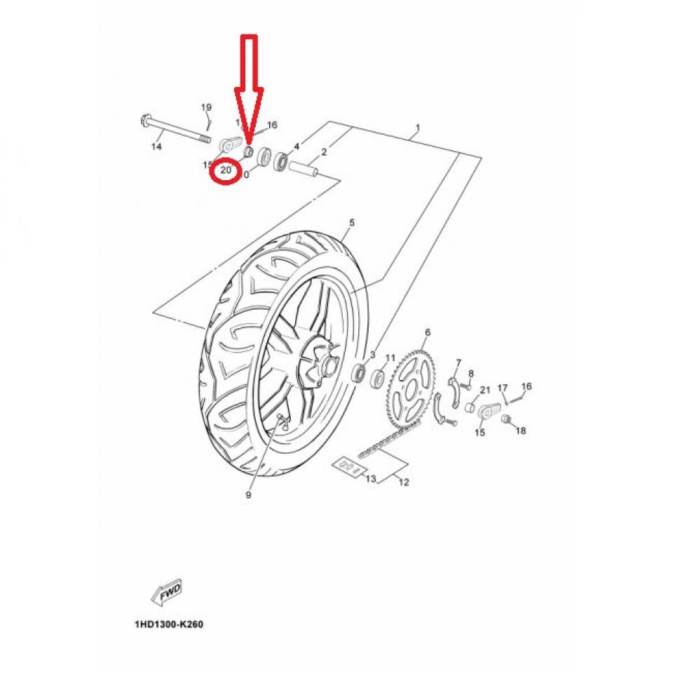 Entretoise de roue AV pour scooter Yamaha 250 Majesty 1998-01 90387-153N7 Neuf
