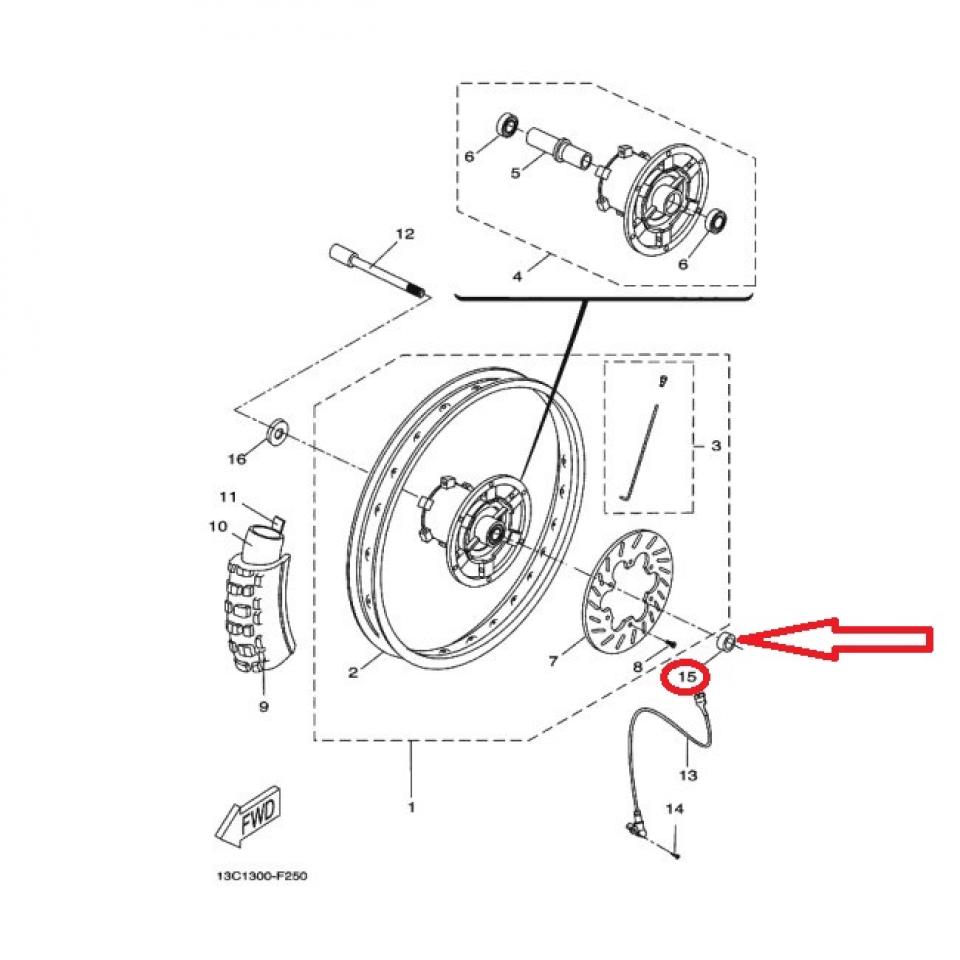Entretoise de roue avant côté disque pour moto Yamaha 50 DTR 3D6-F5105 Neuf