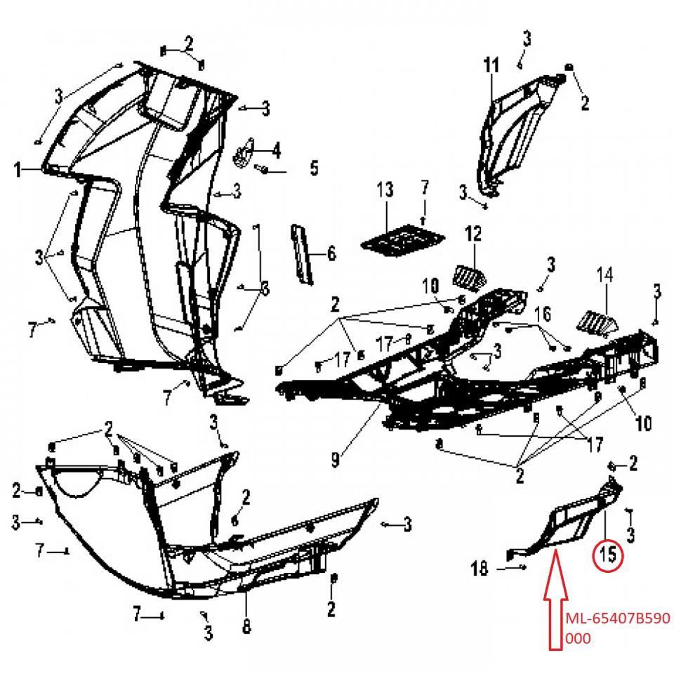 Sabot bas de caisse gauche pour scooter Keeway 50 F-ACT ML-65407B590000 Neuf