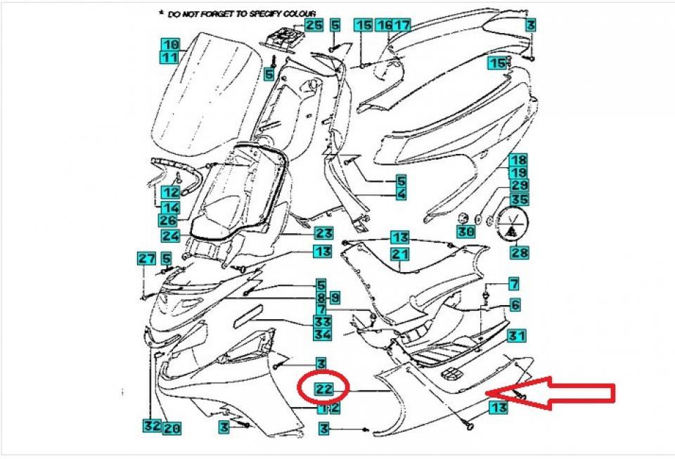 Sabot bas de caisse gauche pour scooter Peugeot 50 Buxy 730640VK Violet Neuf
